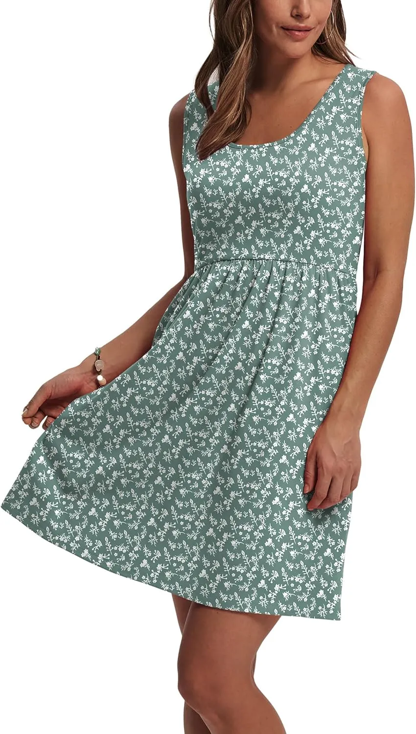 WIHOLL Women's Summer Dress 2025 A-Line Sleeveless Casual Sundress with Pockets Floral/Solid