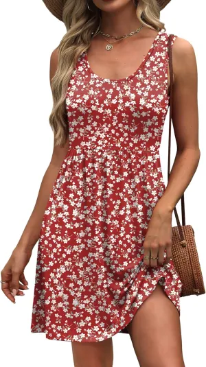 WIHOLL Women's Summer Dress 2025 A-Line Sleeveless Casual Sundress with Pockets Floral/Solid