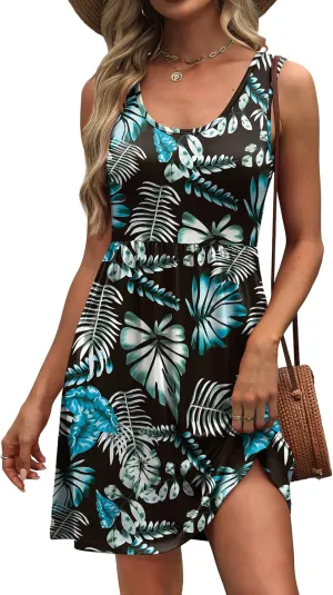 WIHOLL Women's Summer Dress 2025 A-Line Sleeveless Casual Sundress with Pockets Floral/Solid