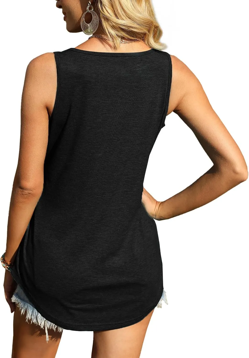 WIHOLL Womens Tank Tops U Neck Dolphin Hem Casual Flowy Summer Sleeveless Tunic Tshirts