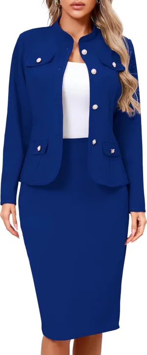 Women 2 Piece Business Suit Elegant Blazer Jacket and Skirt Sets Work Formal Office Clothes Suits