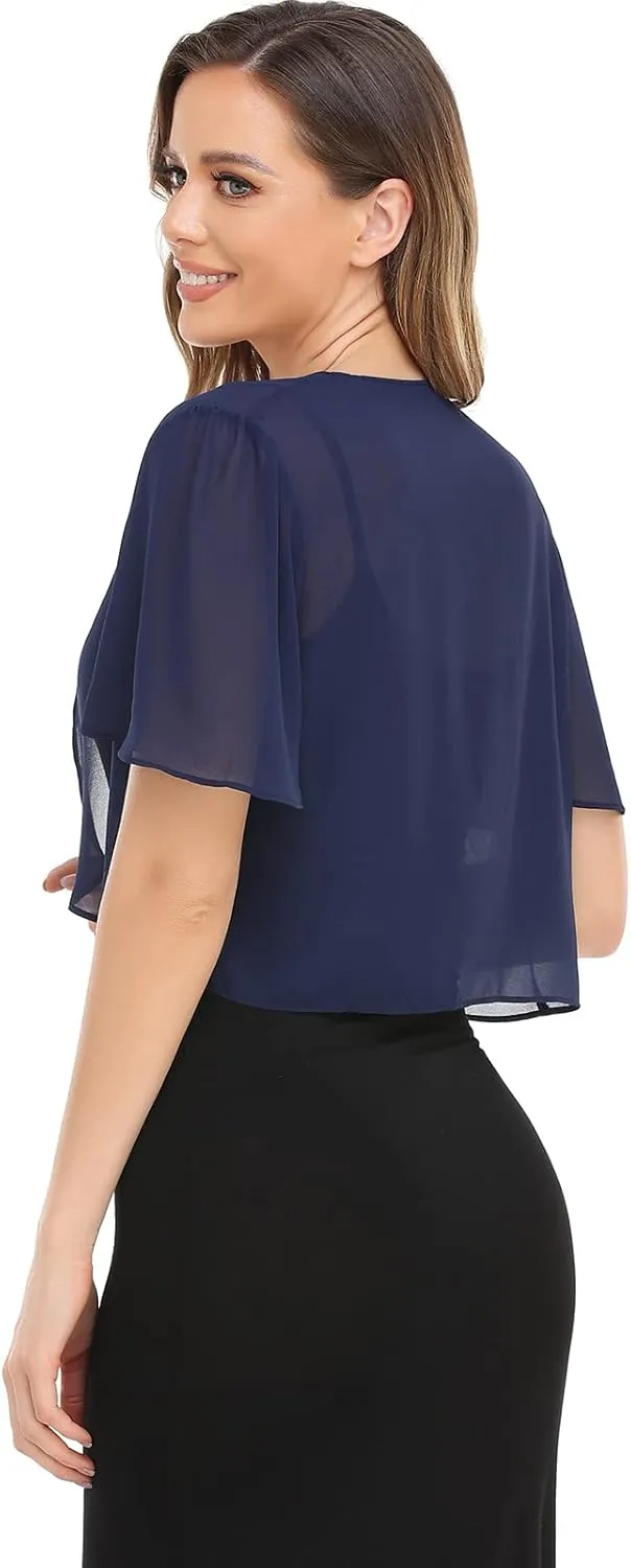 Women Bolero Shrug Soft Chiffon Open Front Sheer Short Sleeve Cropped Cardigans for Evening Dress