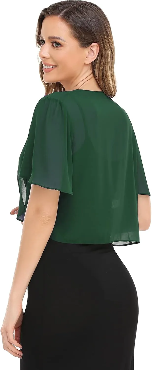 Women Bolero Shrug Soft Chiffon Open Front Sheer Short Sleeve Cropped Cardigans for Evening Dress