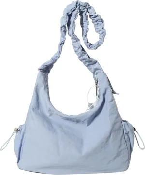 Women Fashion Tote Bag Casual Pleated Drawstrings Shoulder Crossbody Purse Armpit Bag Nylon Satchel