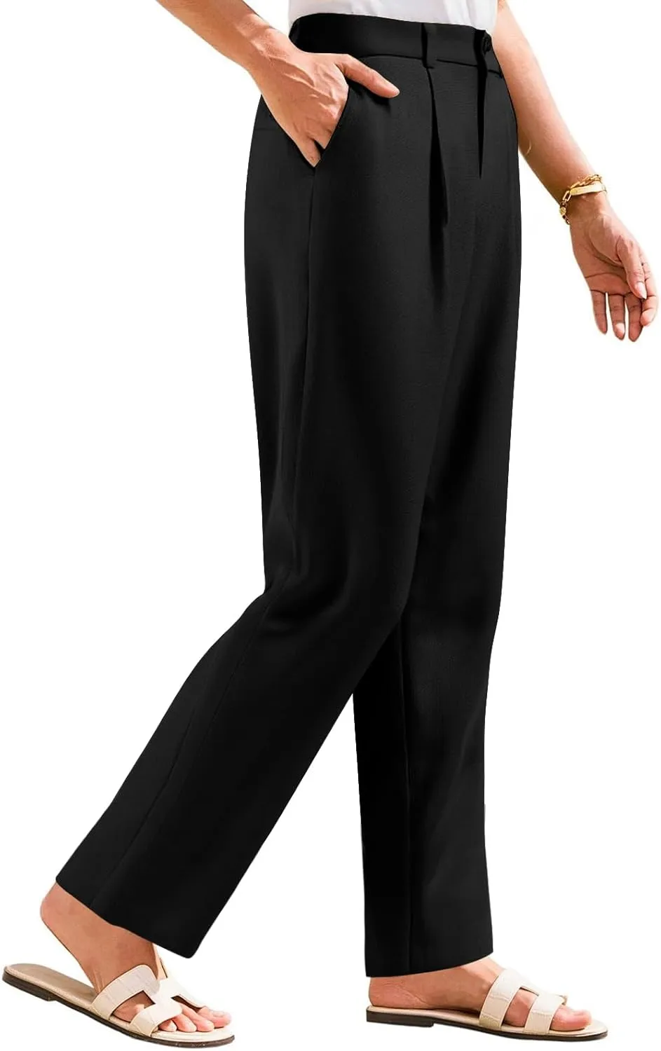 Women Linen Pants Summer Wide Leg Dress Pants High Waisted Button Down Work Pant Boho Palazzo Pant with Pockets