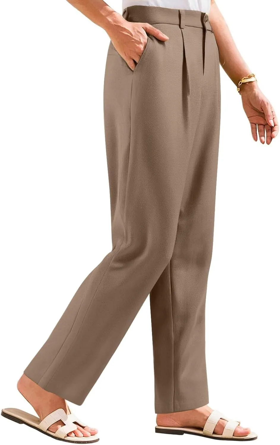 Women Linen Pants Summer Wide Leg Dress Pants High Waisted Button Down Work Pant Boho Palazzo Pant with Pockets