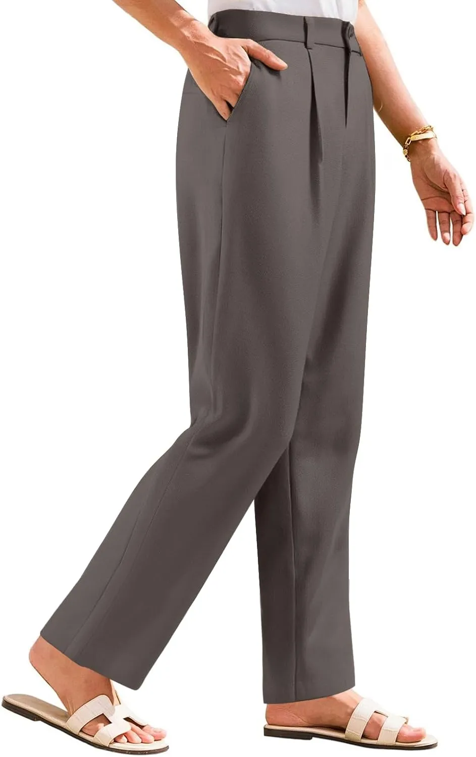 Women Linen Pants Summer Wide Leg Dress Pants High Waisted Button Down Work Pant Boho Palazzo Pant with Pockets