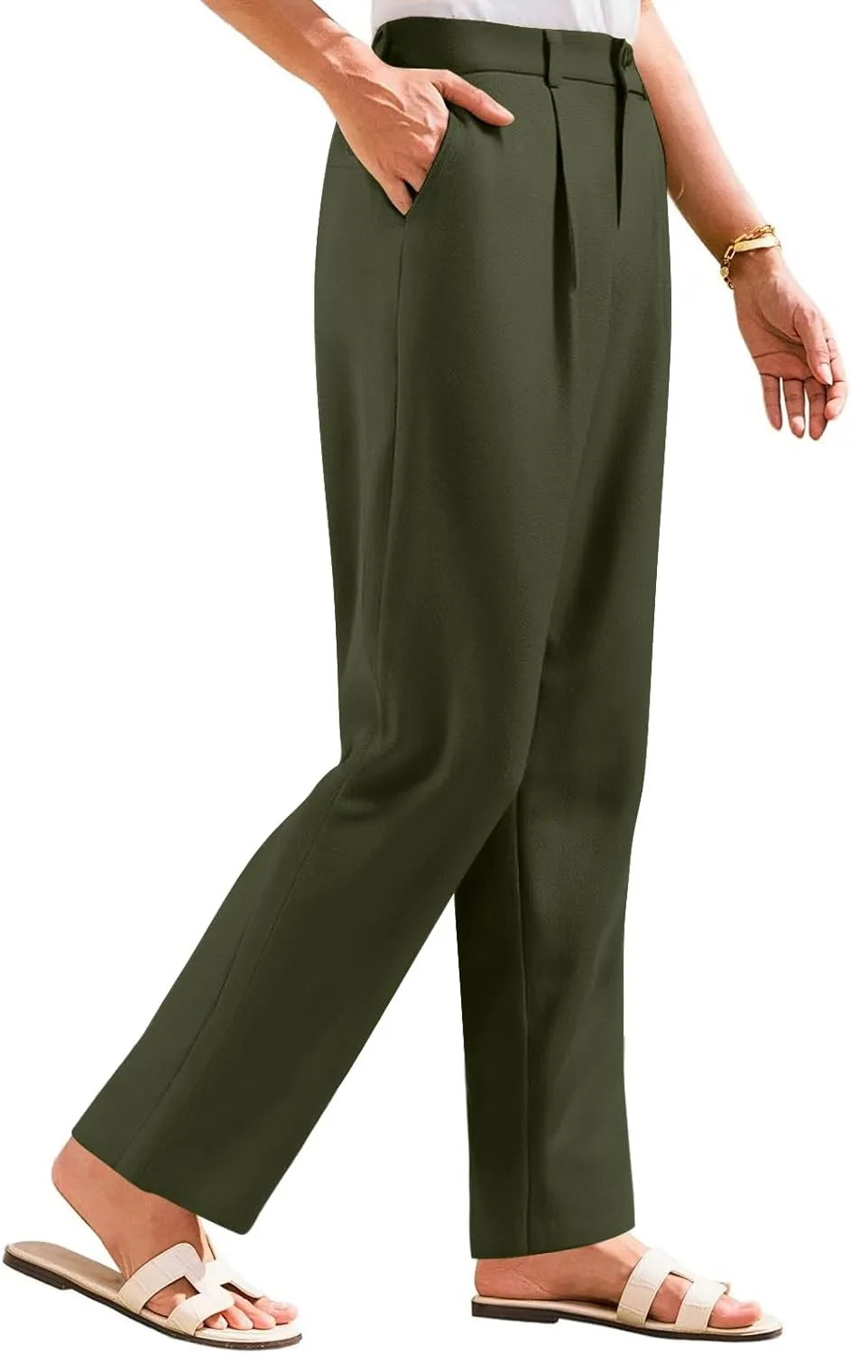 Women Linen Pants Summer Wide Leg Dress Pants High Waisted Button Down Work Pant Boho Palazzo Pant with Pockets