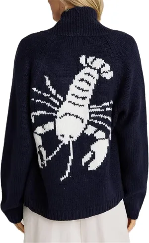 Women Shawl Collar Cardigan Sweater Lobster Print Long Sleeve Button Down Jumper Tops Vintage Chunky Knit Coat