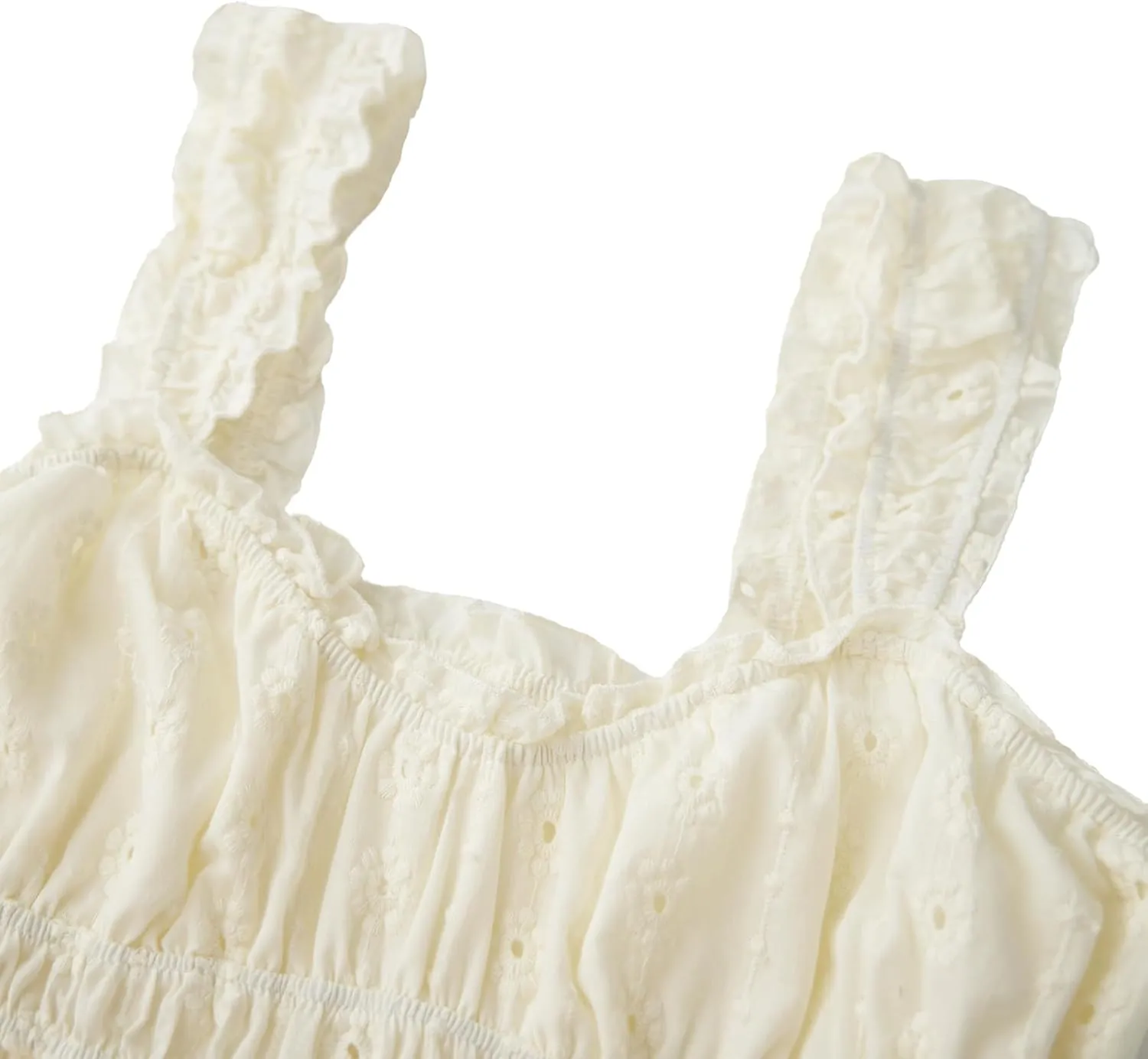 Women Strap Lace Mini Dress Square Neck Floral Embroidery Ruffle A Line Swing Beach Sundress