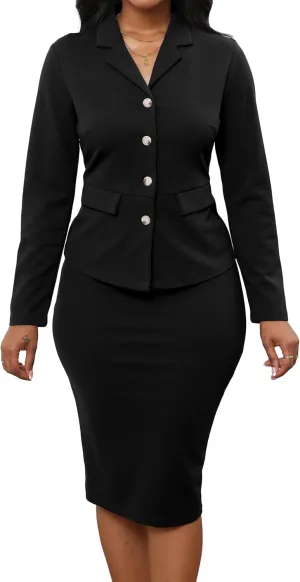 Women's 2 Piece Outfits Business Work Clothes Blazer Jacket and Skirt Set Suits