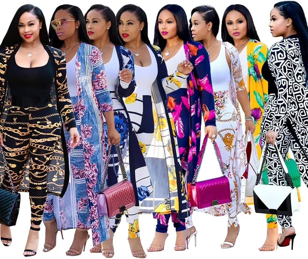 Women's 2 Piece Pants Set - Sexy Long Sleeve Open Front Cardigans  Skinny Pants Suits