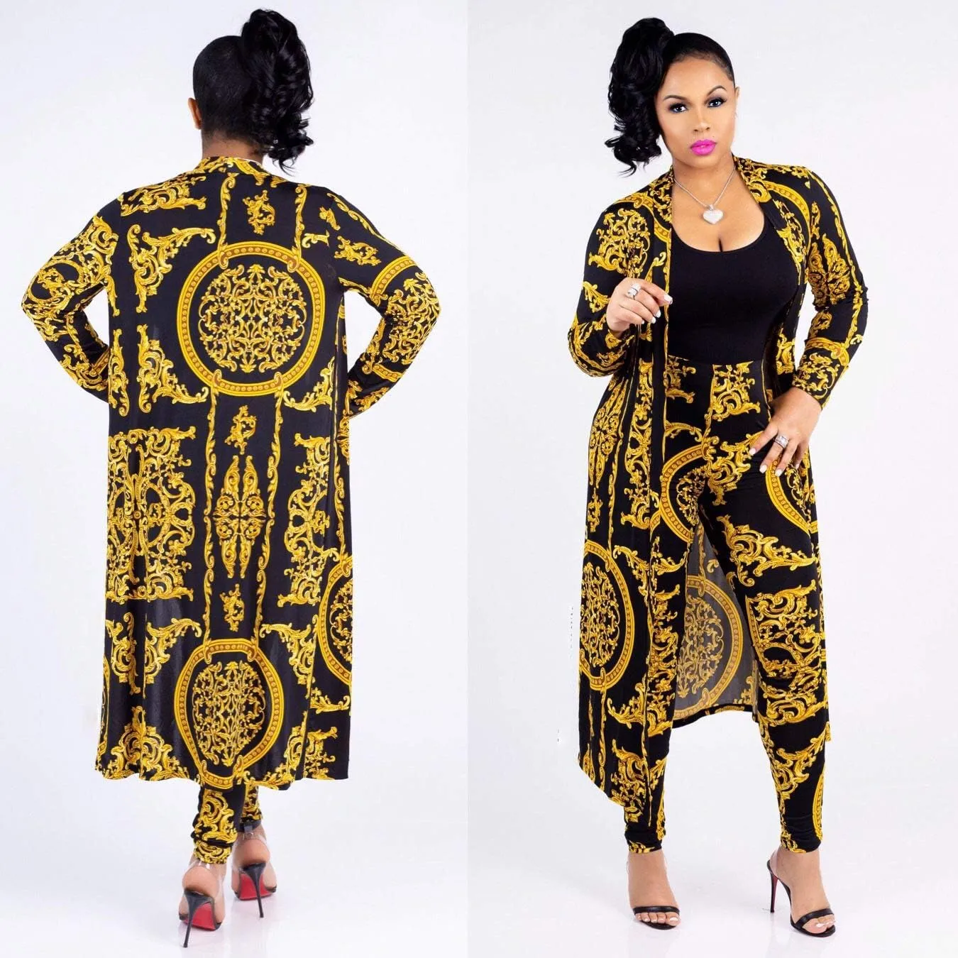 Women's 2 Piece Pants Set - Sexy Long Sleeve Open Front Cardigans  Skinny Pants Suits