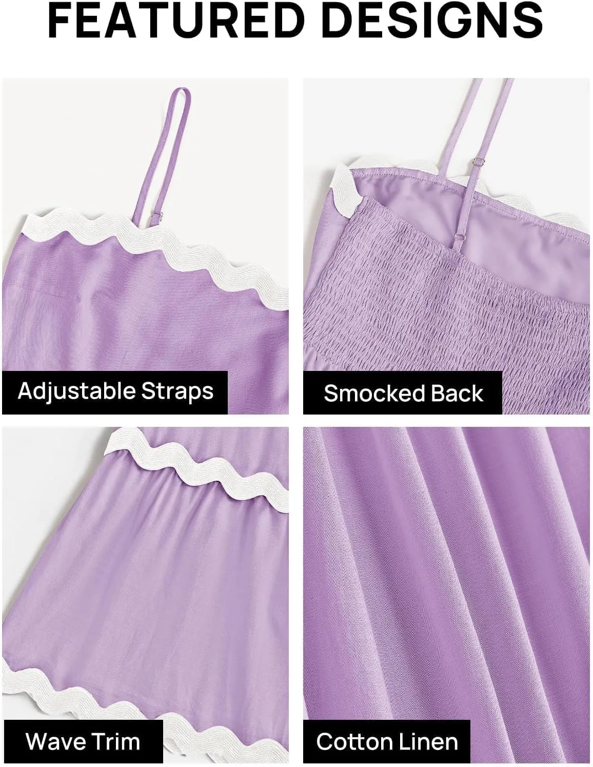 Women's 2024 Summer Spaghetti Straps Sleeveless Backless Sundress Flowy Smocked Lace Swing A Line Midi Dress