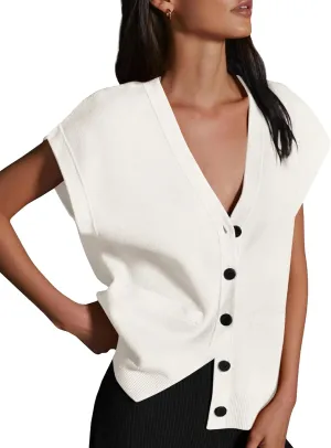 Womens Cardigan Sweater Vest Lightweight V Neck Button Down Cap Sleeve Knit Tops Loose Sleeveless 2025 Spring Outfits