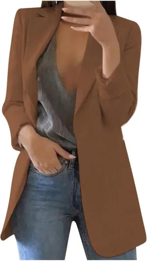 Womens Casual Dressy Blazers Jacket,Fashion Fall Bussiness Suit Clothe,Long Sleeve Solid Color Suit Without Pockets