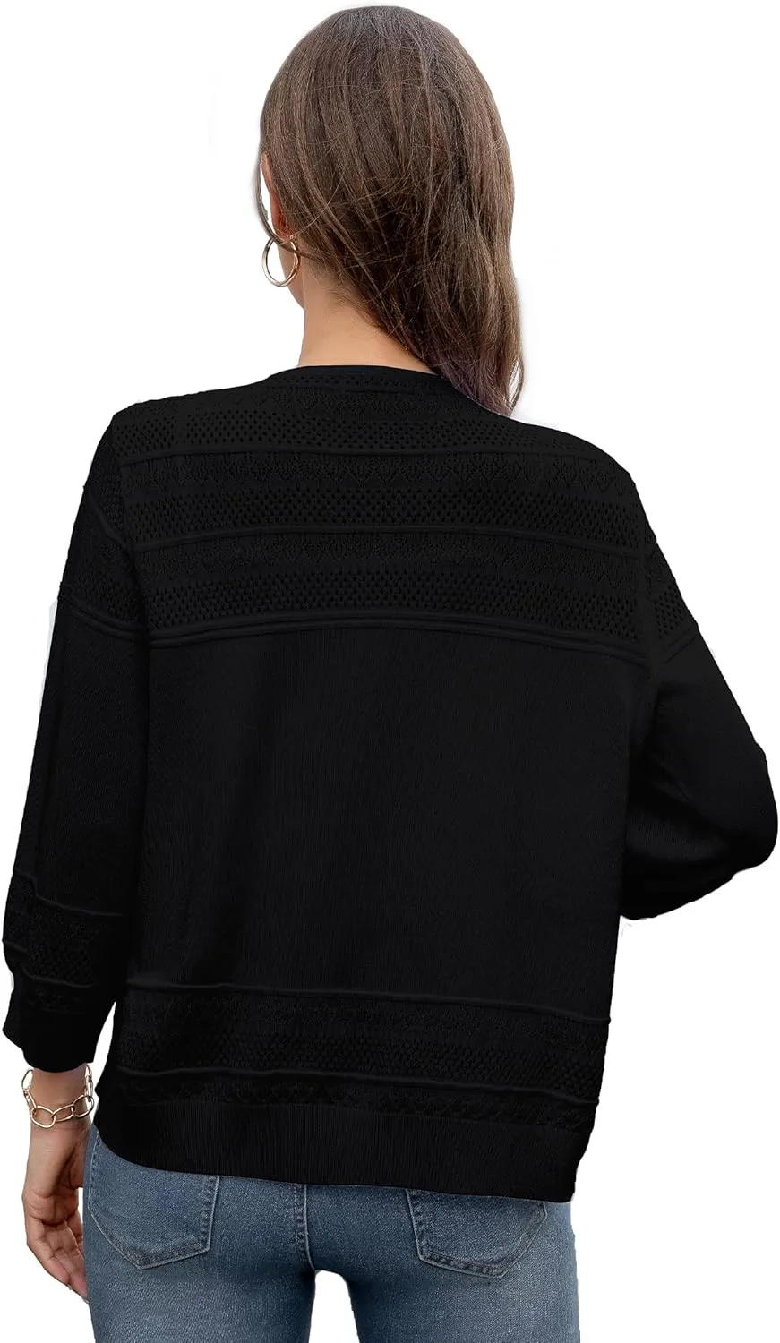 Women's Casual Lightweight 3/4 Sleeve Cardigan Trendy Soft Button Down Hollow Out Cardigans Sweaters