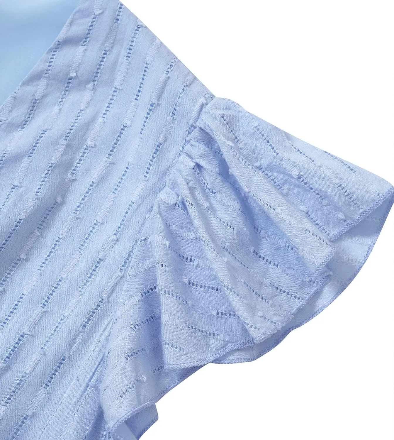 Women's Casual Loose Summer Dresses Solid Color Midi Length Ruffled Short Sleeve V Neck Sundress Button Up