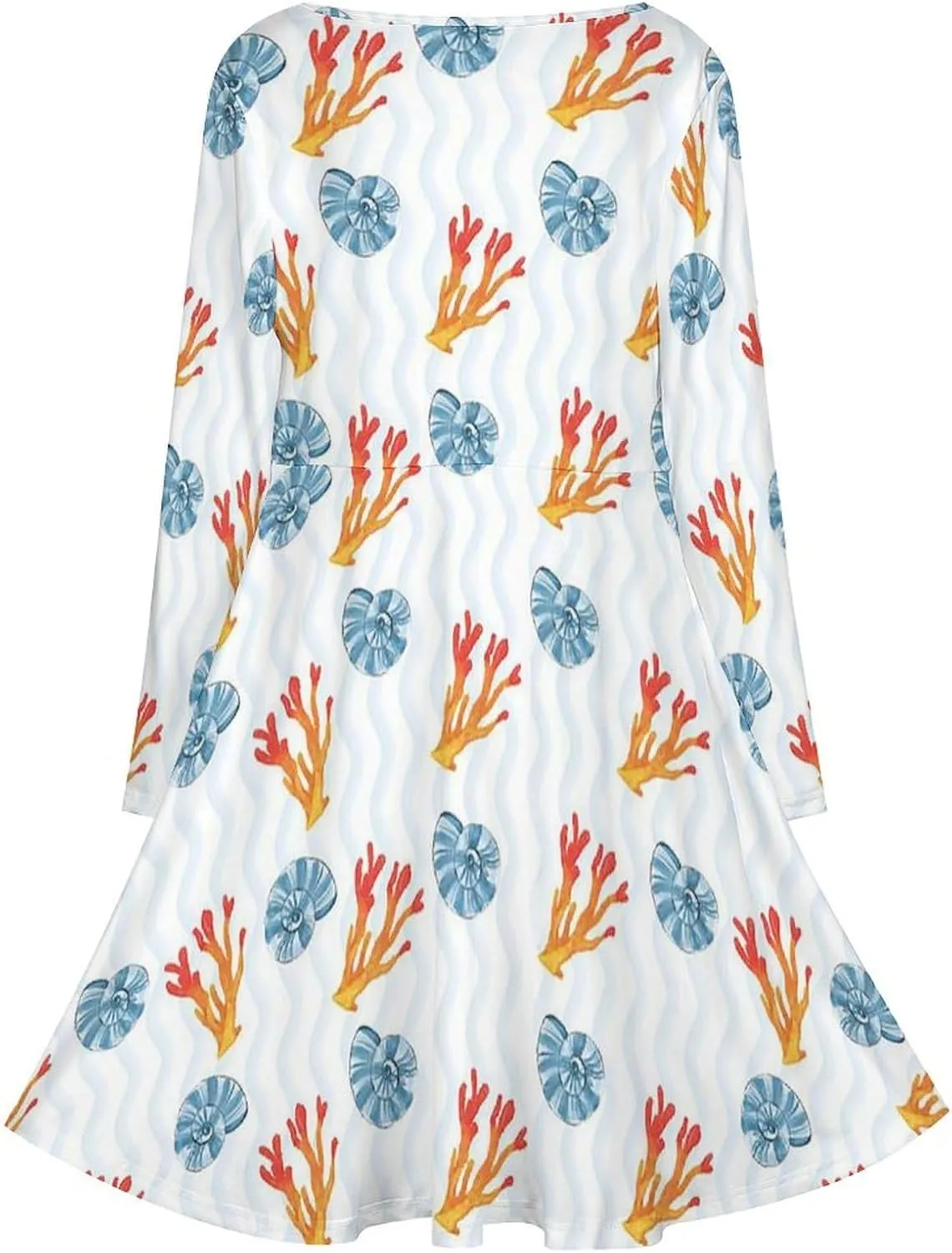 Womens Fall Dresses V Neck Long Sleeve Tropical Tshirt Dress Plus Size Loose Fit A-Line Midi Tunic Dress