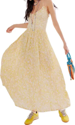 Women's Floral Maxi Beach Dress Summer Hollow Out Eyelet Embroidery Dress Flowy Boho Sundress Backless Long Dresses