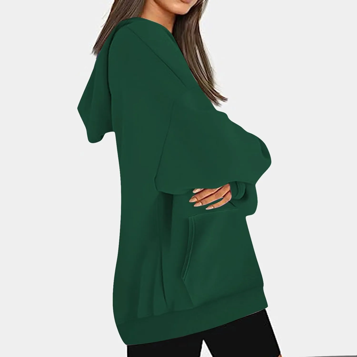 Women's Hoodies Oversized Casual Plus Size Sweatshirts with Drawstring Crew Neck Long Sleeve Cute Fleece Tops