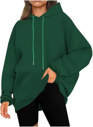 Women's Hoodies Oversized Casual Plus Size Sweatshirts with Drawstring Crew Neck Long Sleeve Cute Fleece Tops