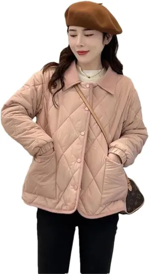 Women's Light Parkas Coat Lapel Loose Jacket Contrast Warm Cotton Padded Coat Short Overcoat pnnrk L