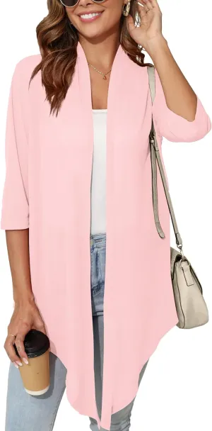 Women's Lightweight Open Front Cardigans 3/4 Sleeve Casual Soft Sheer Cardigan S-3XL