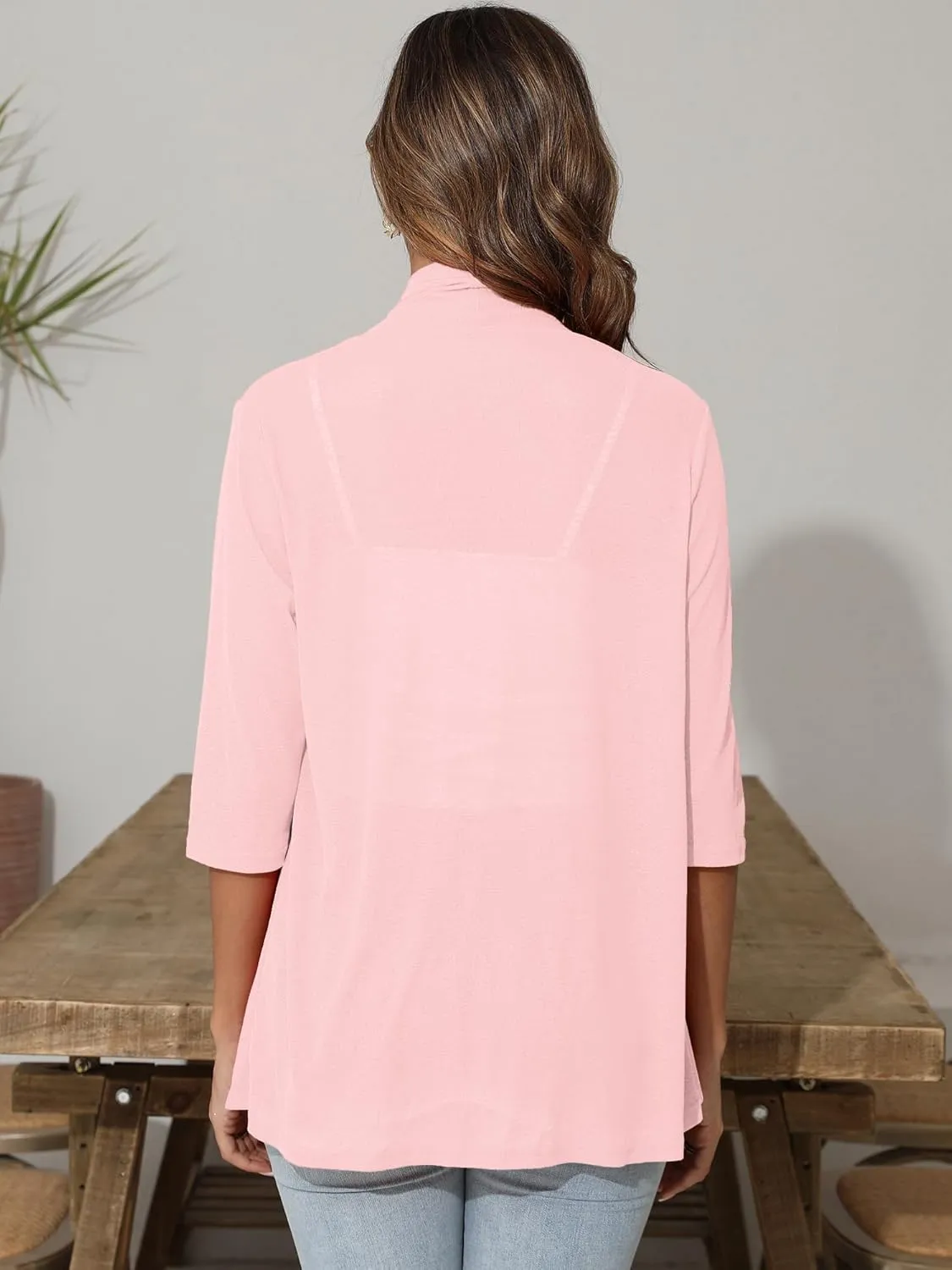 Women's Lightweight Open Front Cardigans 3/4 Sleeve Casual Soft Sheer Cardigan S-3XL