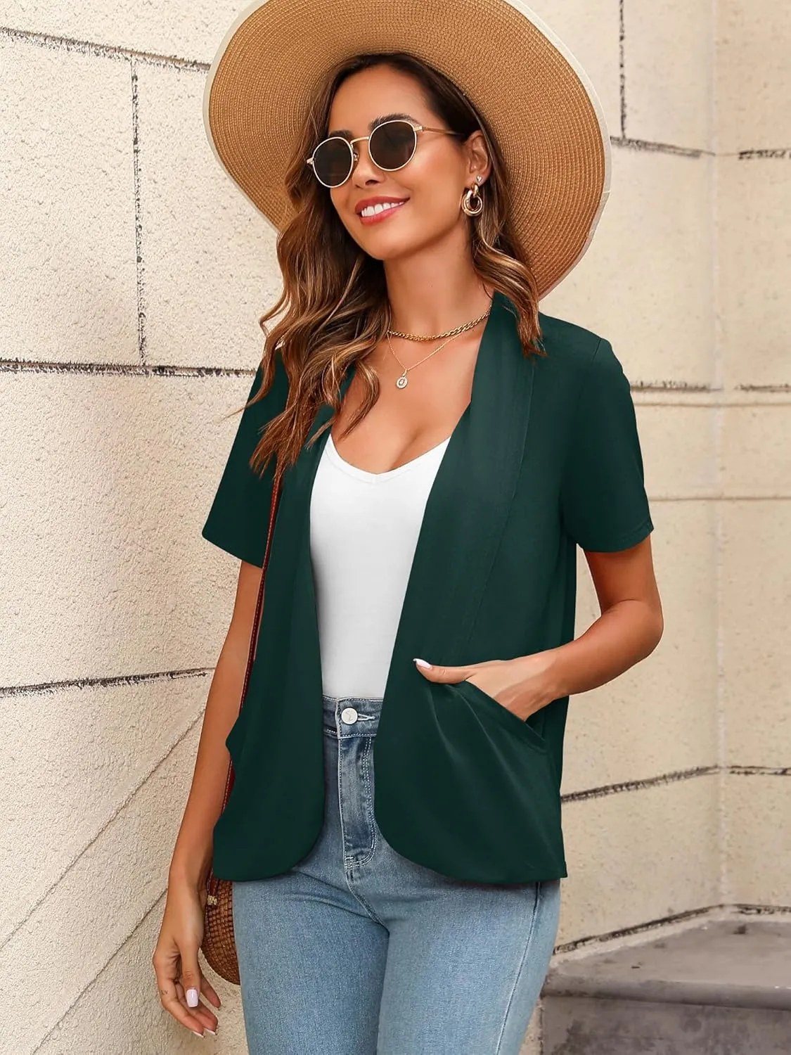 Women's Lightweight Open Front Cardigans Short Sleeve Casual Soft Summer Cardigan With Pockets S-2XL