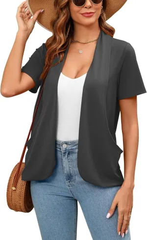 Women's Lightweight Open Front Cardigans Short Sleeve Casual Soft Summer Cardigan With Pockets S-2XL