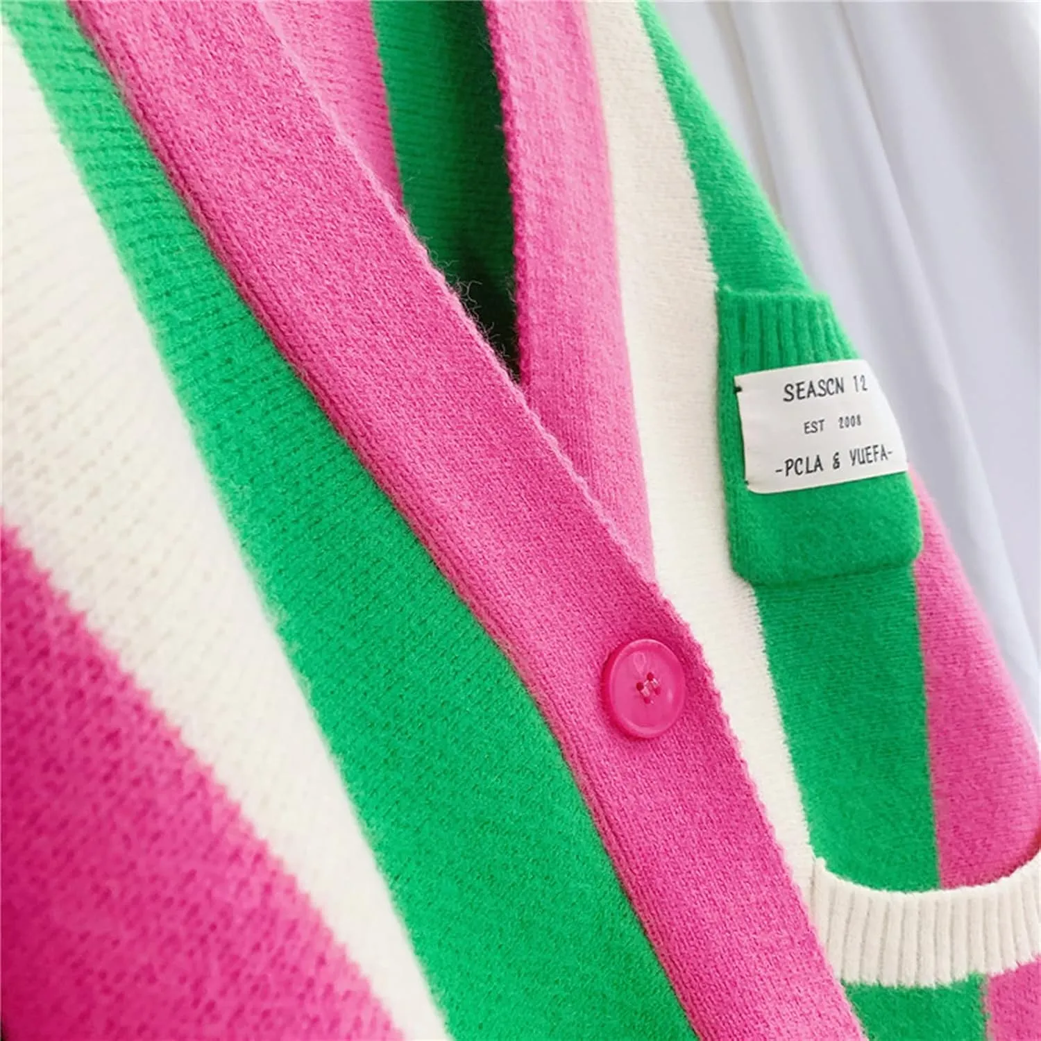 Womens Long Sleeve Cable Knitted Color Block Boho Striped Sweater Cardigans for Early Spring,Fall or Winter