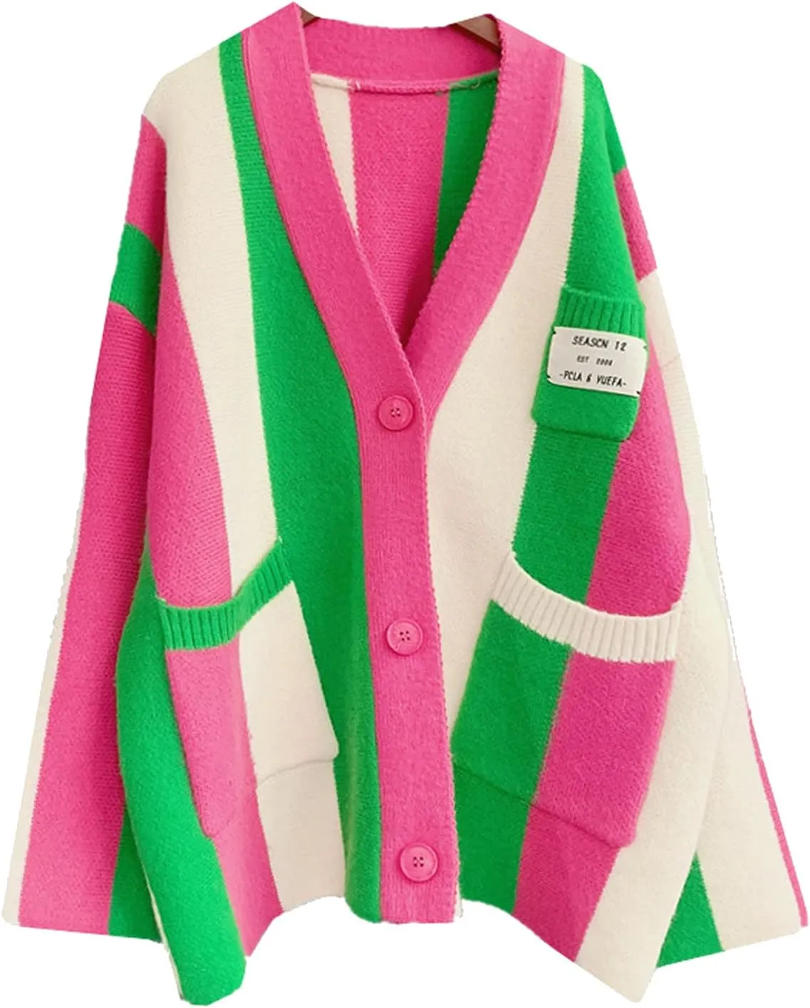 Womens Long Sleeve Cable Knitted Color Block Boho Striped Sweater Cardigans for Early Spring,Fall or Winter