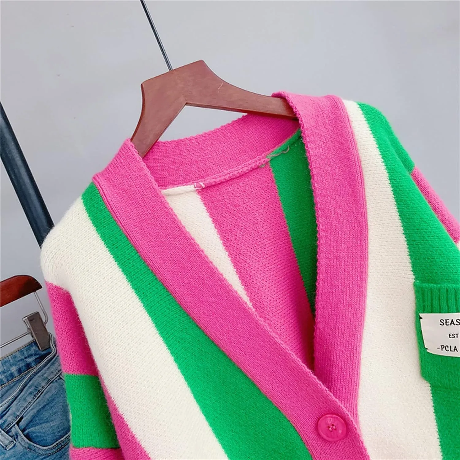 Womens Long Sleeve Cable Knitted Color Block Boho Striped Sweater Cardigans for Early Spring,Fall or Winter