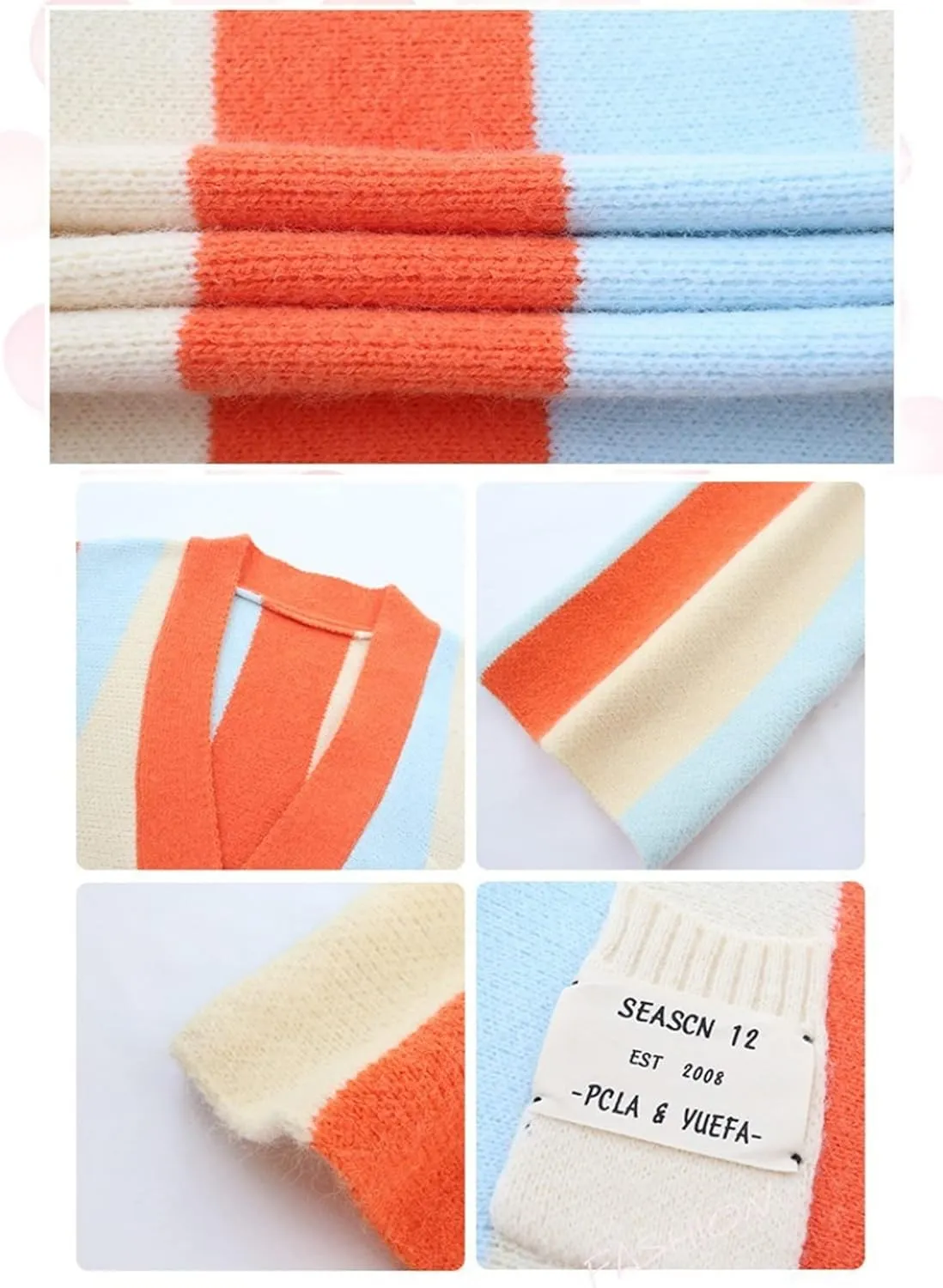 Womens Long Sleeve Cable Knitted Color Block Boho Striped Sweater Cardigans for Early Spring,Fall or Winter