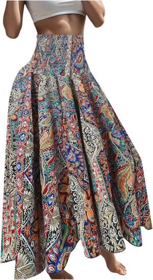 Womens Maxi Skirts Casual High Slim Waist Boho Flowy Summer Casual Elegant Beach Vacation 2025 Trendy Loose