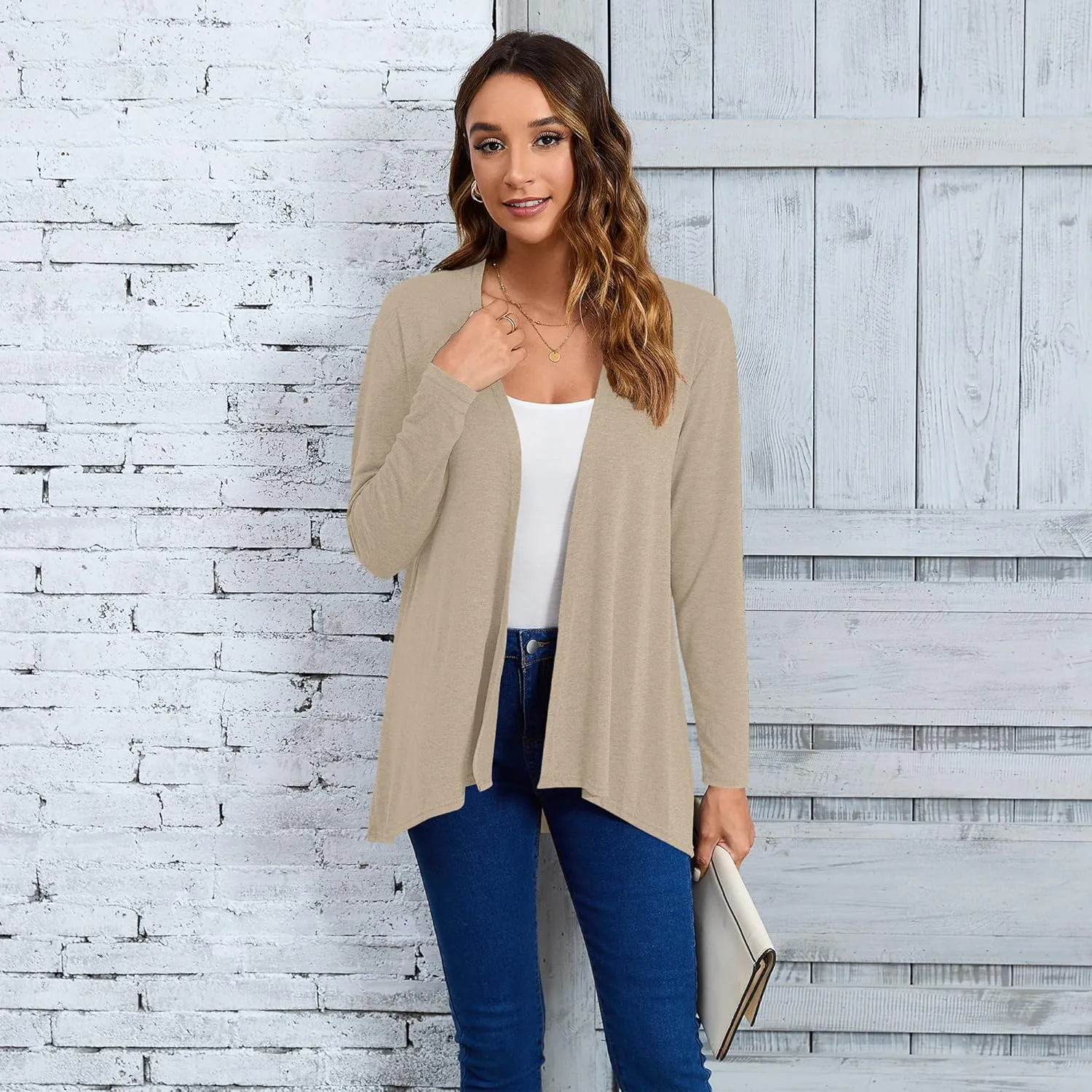 Women's Open Front Cardigan Loose Casual Long Sleeve Lightweight Cardigan Sweaters Duster