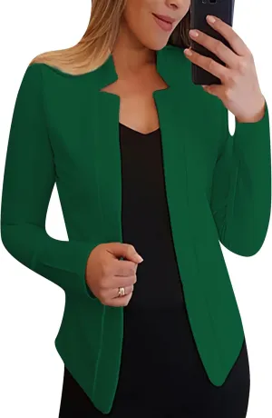 Women's Open Front Work Blazer Business Long Sleeve Jackets Solid Color Office Short Cardigans