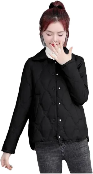 Women's Parkas Short Coat Jacket Light Warm Cotton Padded Coat Small Fragrance Jacket black L