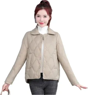 Women's Parkas Short Coat Jacket Light Warm Cotton Padded Coat Small Fragrance Jacket brown gray M