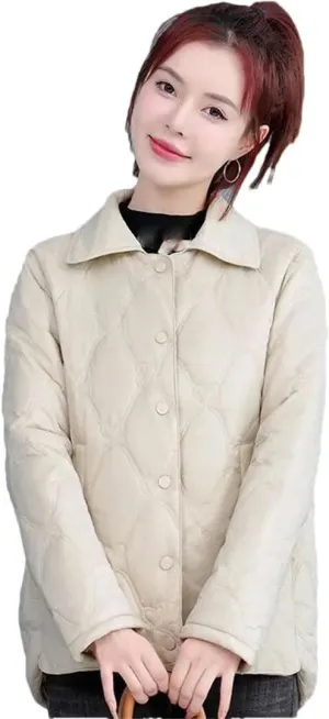 Women's Parkas Short Coat Jacket Light Warm Cotton Padded Coat Small Fragrance Jacket creamy white M
