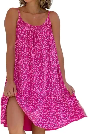 Women's Polka Dot Sleeveless Spaghetti Strap Floral Vacation Mini Dress Summer Loose Beach Sundress 2024