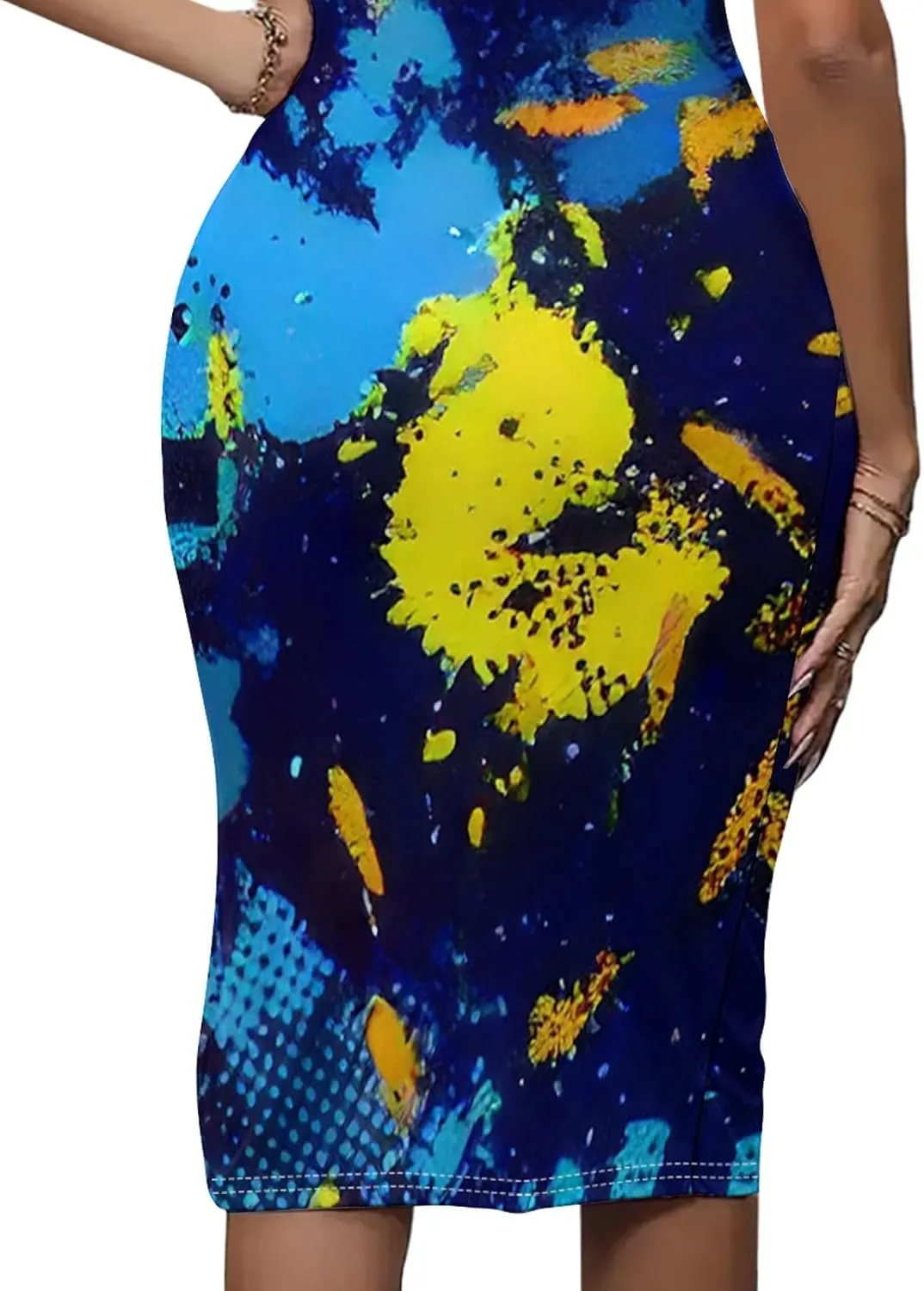 Women's Print Midi Dress Sleeveless Club Outfits Bodycon Summer Tank Dresses Casual Plus Size Dresses