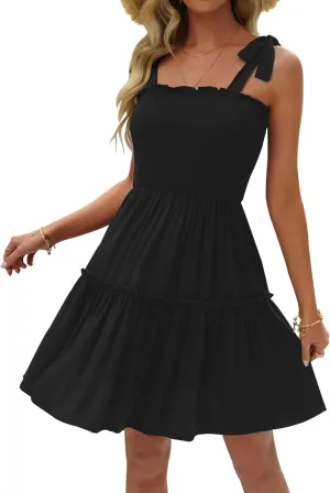 Womens Summer Casual Dresses Spaghetti Strap Smocked Mini Dress