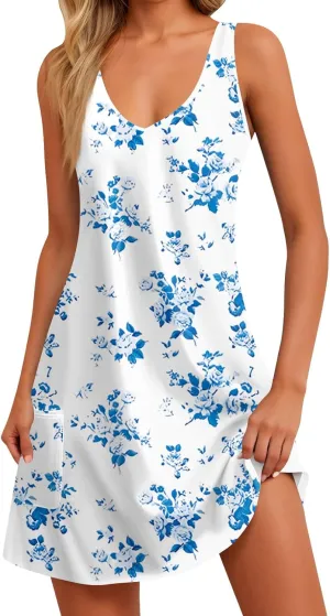 Womens Summer Dresses 2025 Vneck Sleeveless Sundress Beach Loose Tank Dresses Casual Boho Dress with Pockets