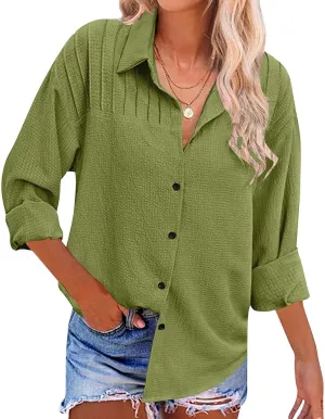 Womens Summer Tops Long Sleeve V Neck Shirts Loose Fit Drop Shoulder Blouses Casual Tunic 2024 Fall Fashion Outfits