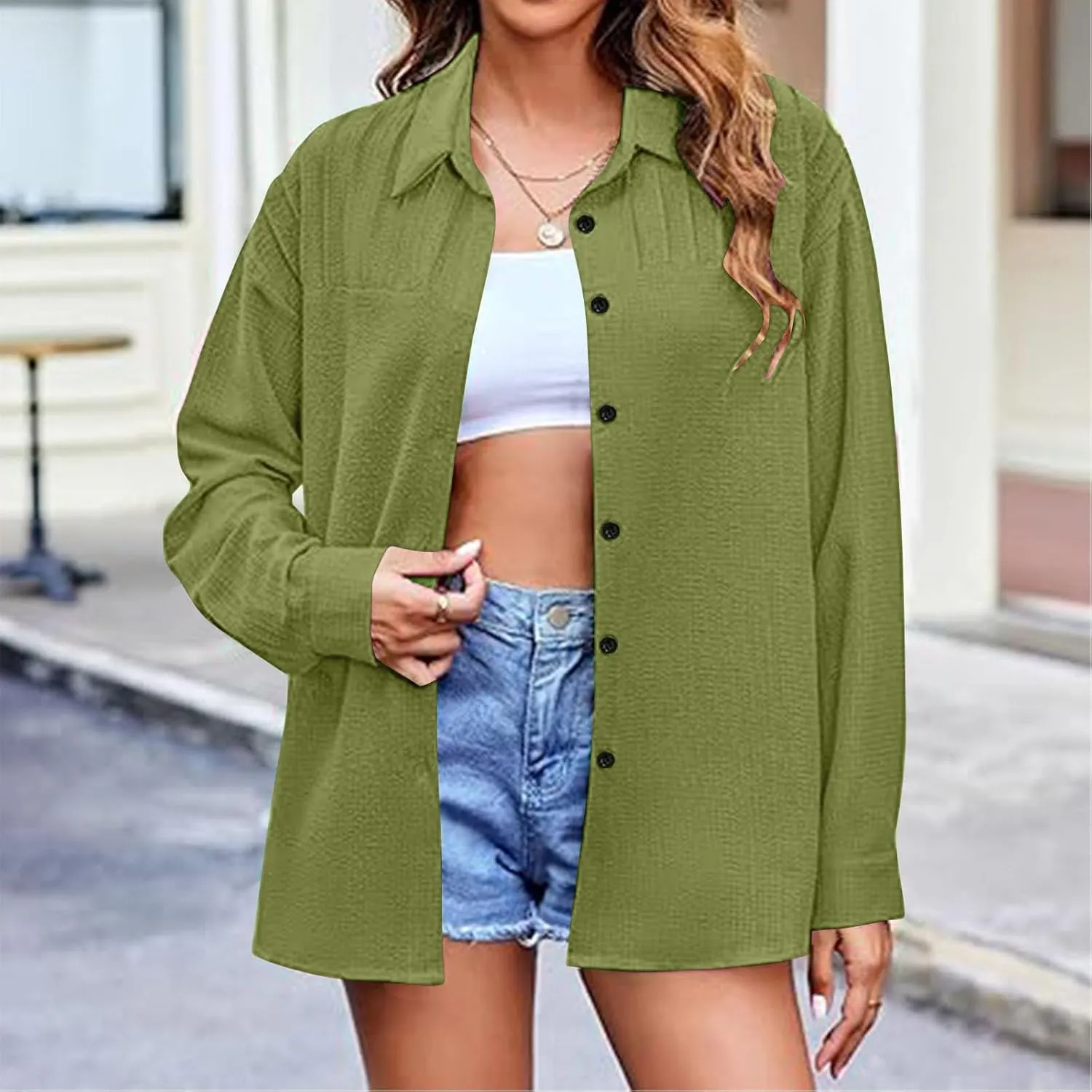 Womens Summer Tops Long Sleeve V Neck Shirts Loose Fit Drop Shoulder Blouses Casual Tunic 2024 Fall Fashion Outfits