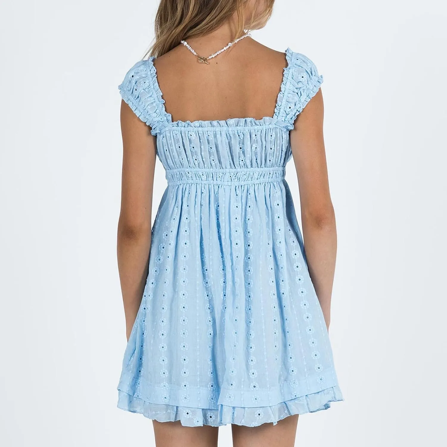 Women's Summer Y2k Mini Dress Floral Embroidery Ruffle Casual A Line Sundress Beach Club Streetwear