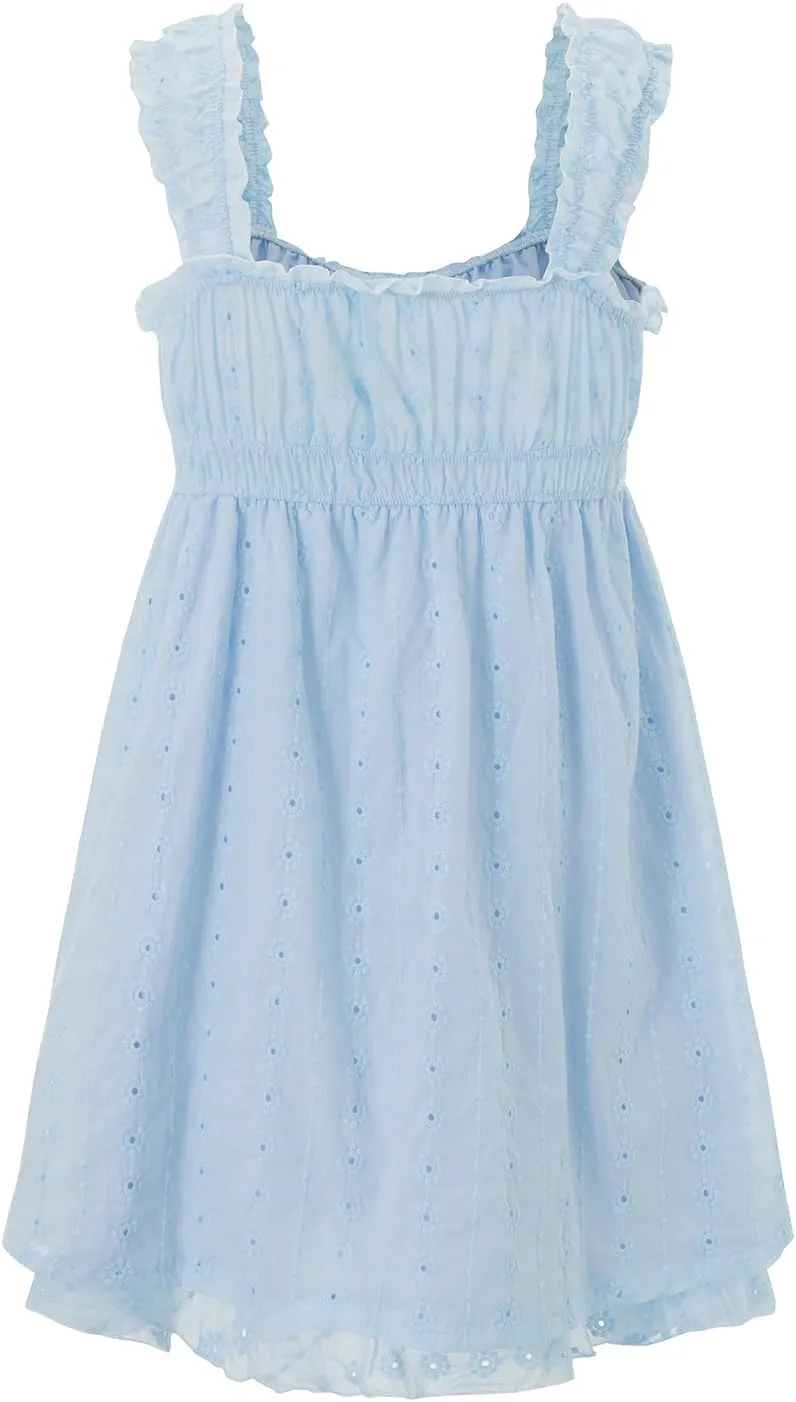 Women's Summer Y2k Mini Dress Floral Embroidery Ruffle Casual A Line Sundress Beach Club Streetwear