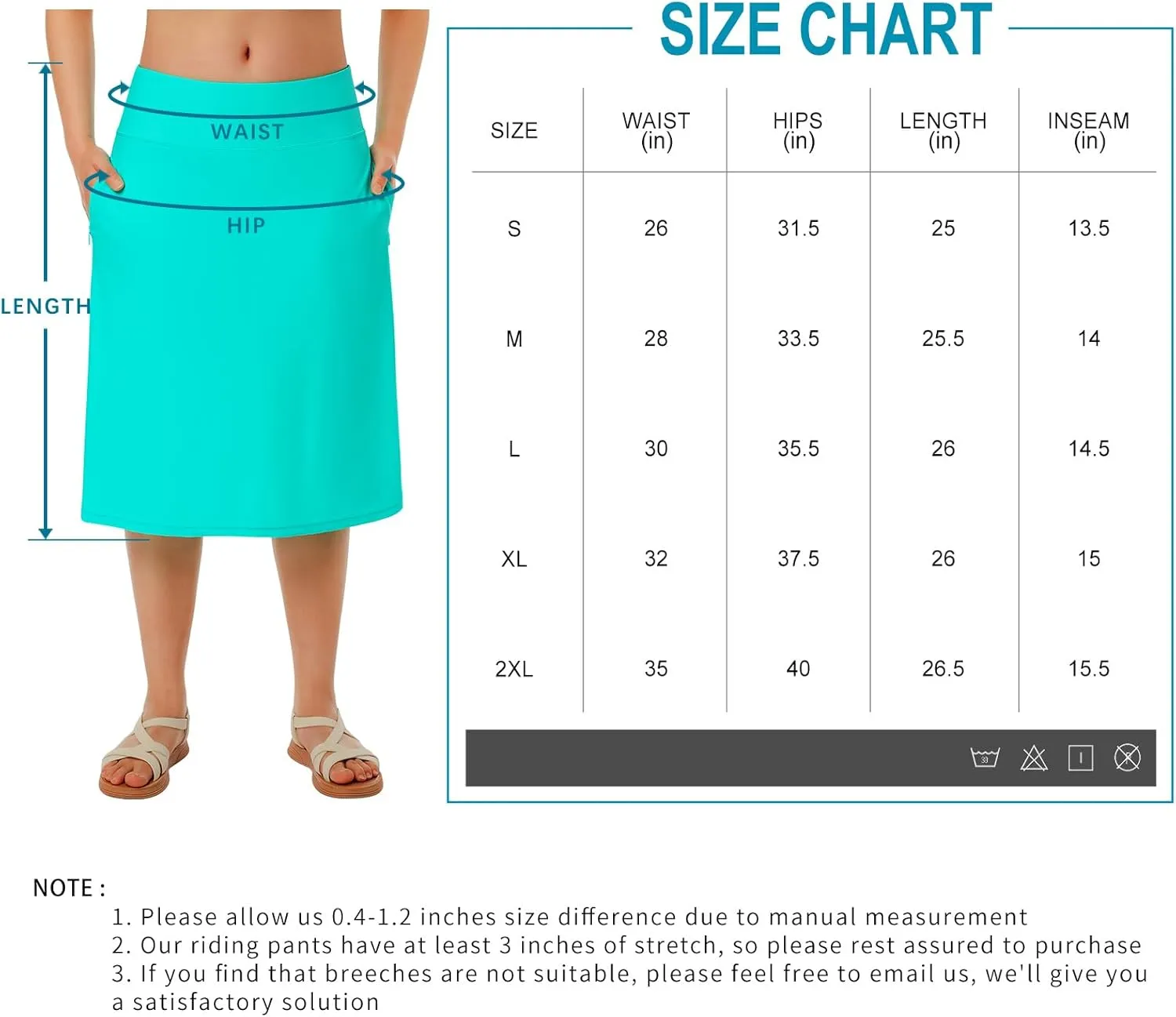 Women's Swim Skirts with Leggings 26" Midi Length Modest Long Skirted Bottom Swimwear with Zipper Pockets